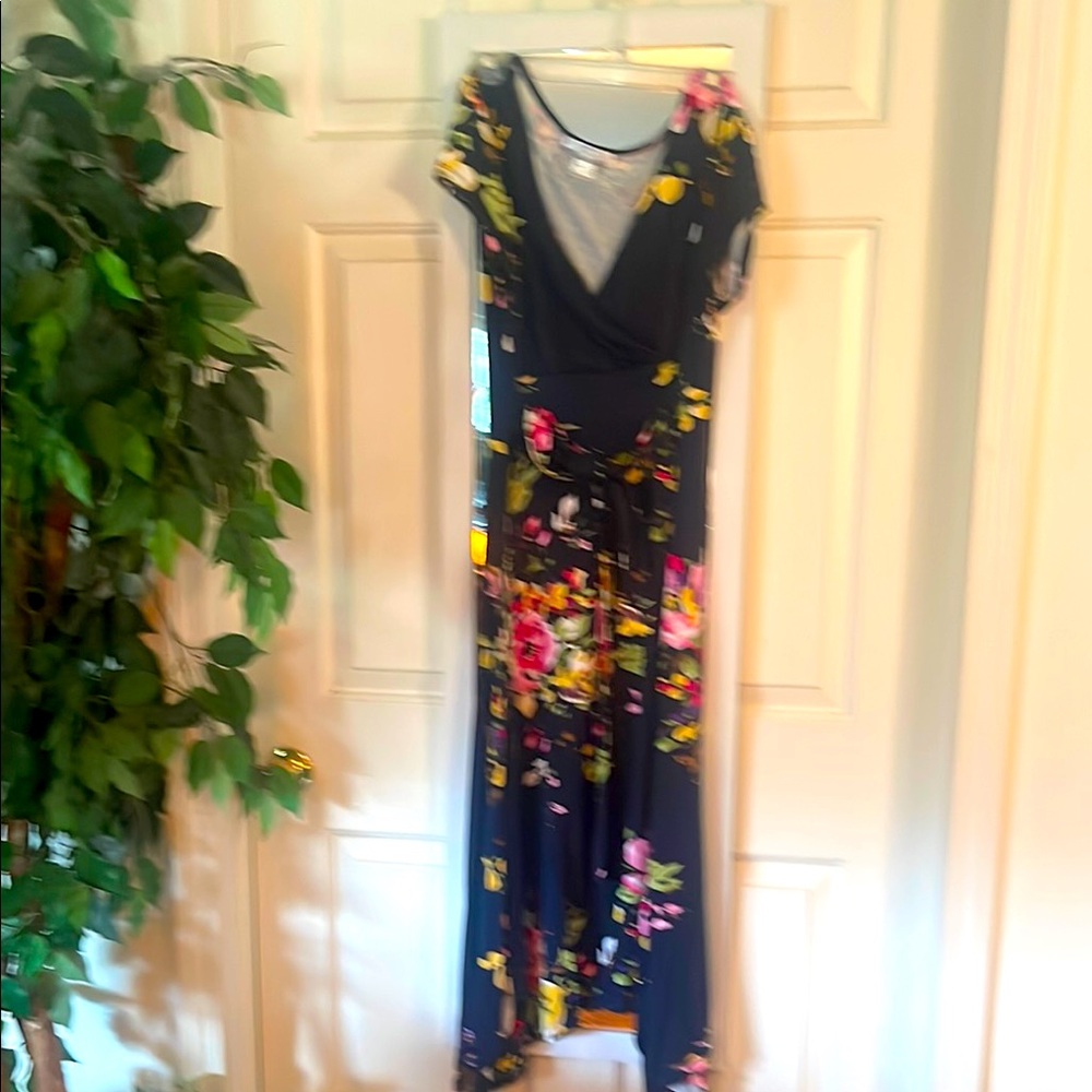 Floral Wrap Dress - Navy and Multicolor